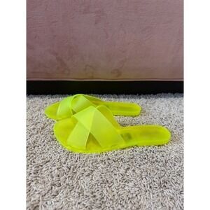 Qupid - Neon Yellow Jelly Criss Cross Slide Sandals